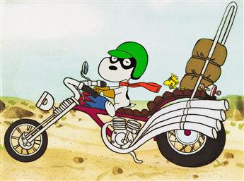 PEANUTS / CHARLES SCHULZ / BILL MELENDEZ PRODUCTIONS Snoopy and Woodstock animation cel setup.
